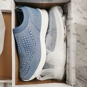Elegant Blue Rhinestone Slip-On Sneakers